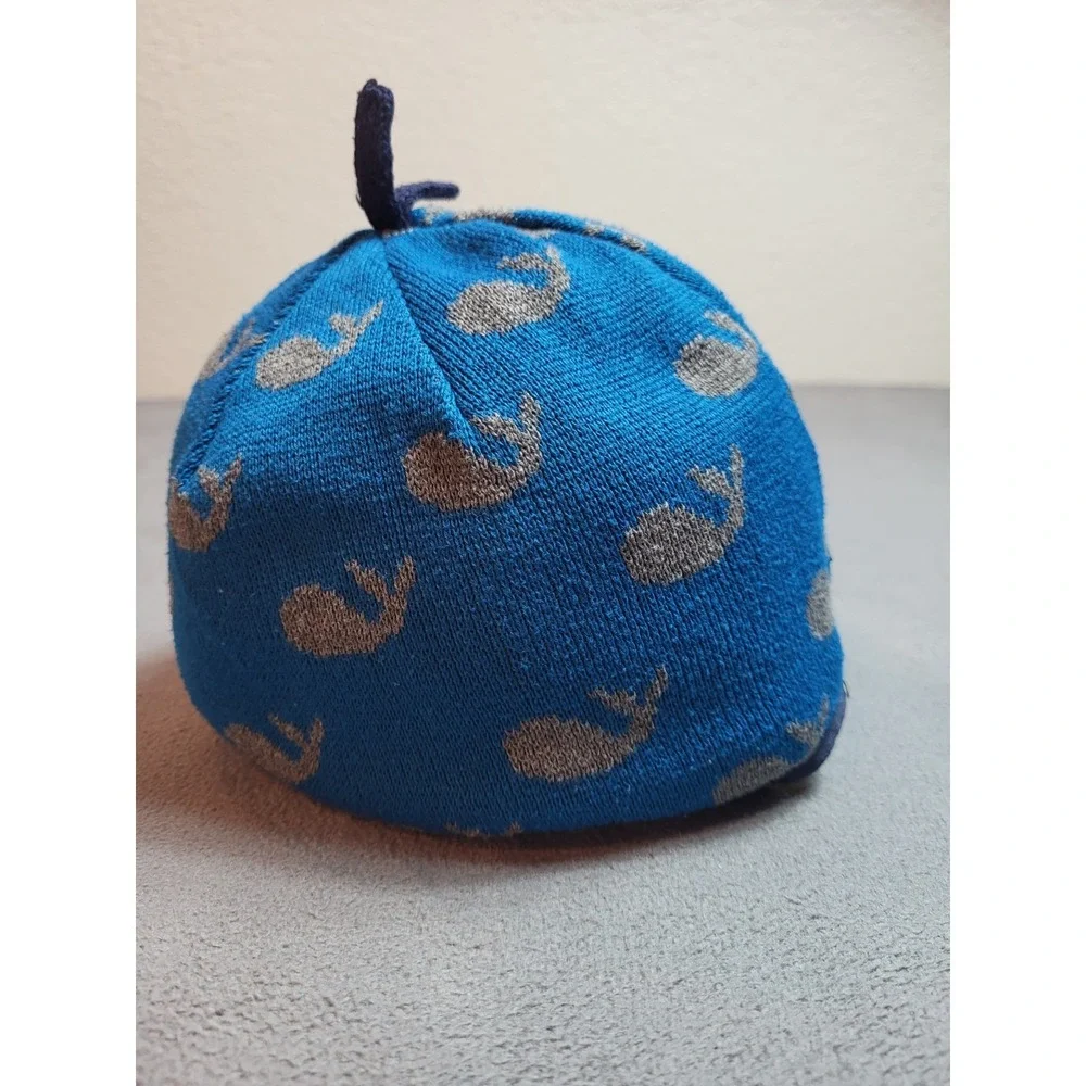 Patagonia Toddler Beanie Hat Blue Knit Whale Pattern Baby 5T Kids Fleece Lined